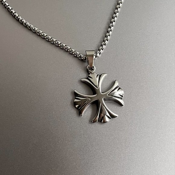 Y2K 2000s vintage heavy metal punk silver gothic cross pendant chain necklace - Picture 3 of 8